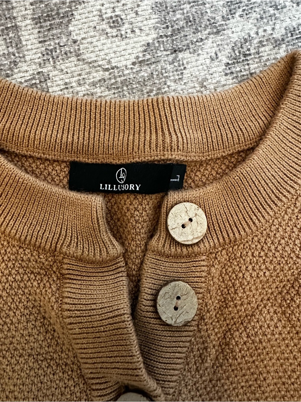 Relaxed Crewneck Henley Sweater in Camel/Tan - Picture 2 of 3